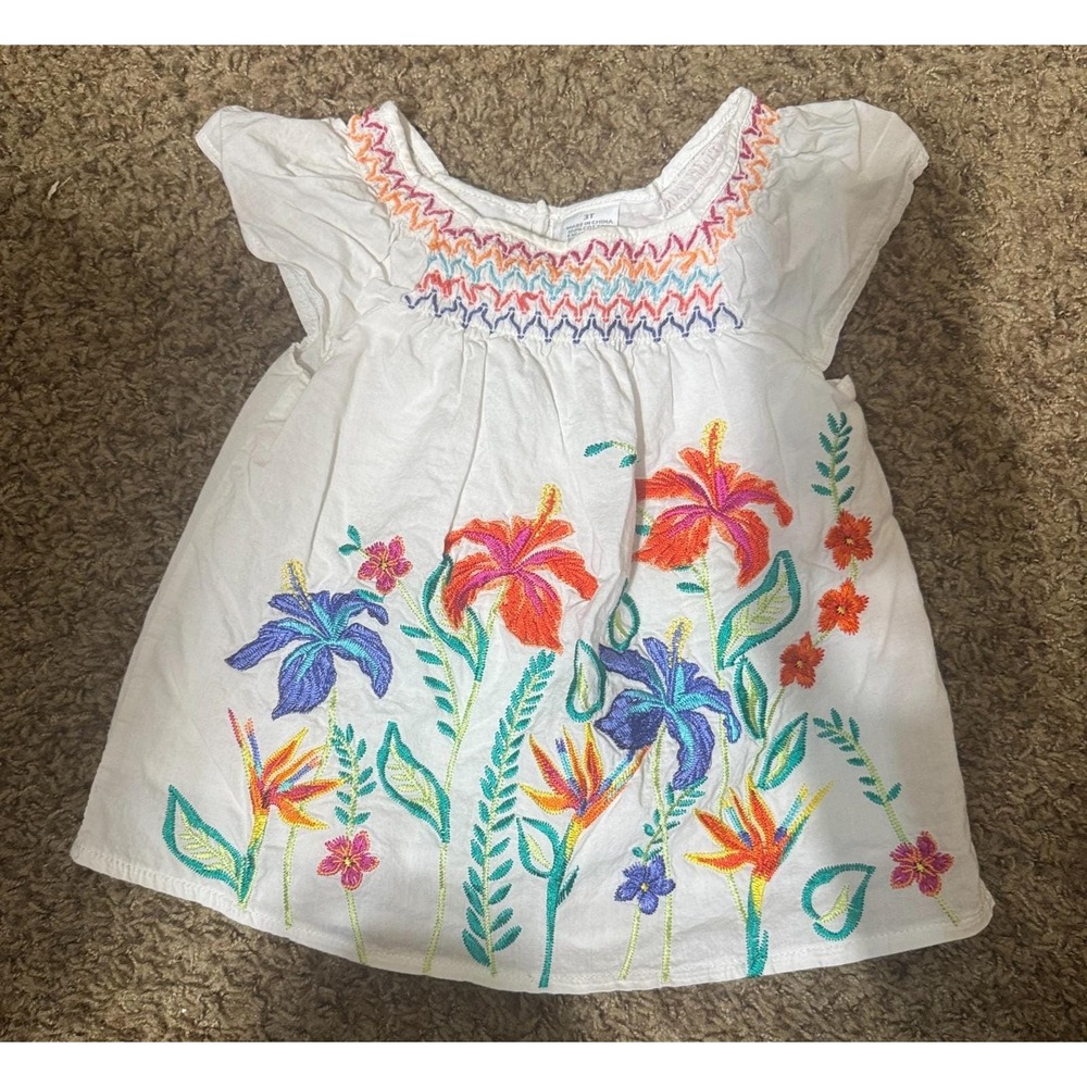 Vtg Y2K Kids R Us Girls 3T Embroidered Floral White Sundress Smocked Cottagecore